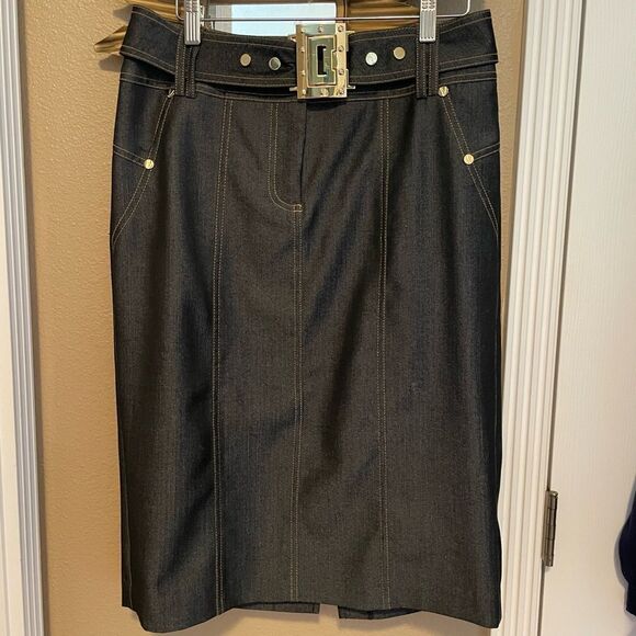 Cache Contour Collection Women’s Gold Buckle Gold Accents Pencil Skirt Size 10 - Picture 15 of 16